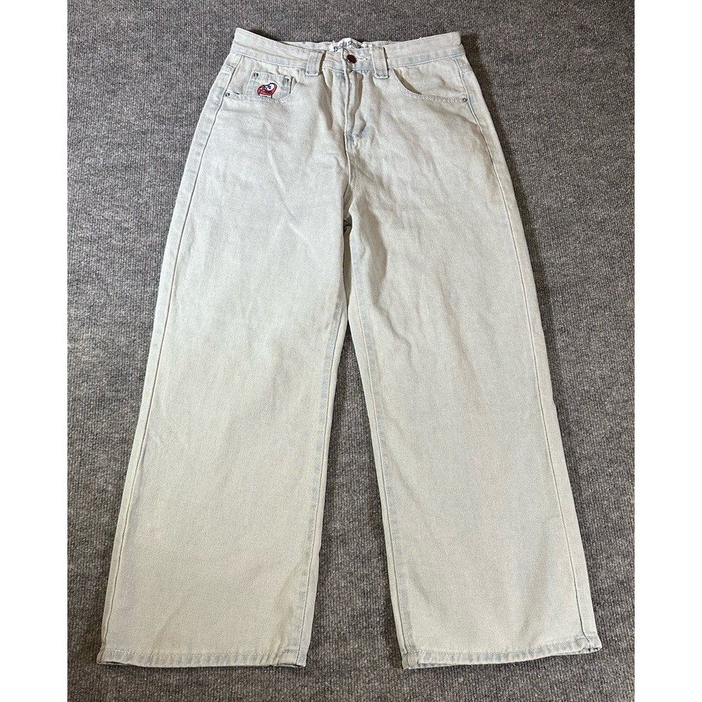 Big Boy Jeans Men's 30x26 Wide Leg Embroidered Polar Skate Light Wash